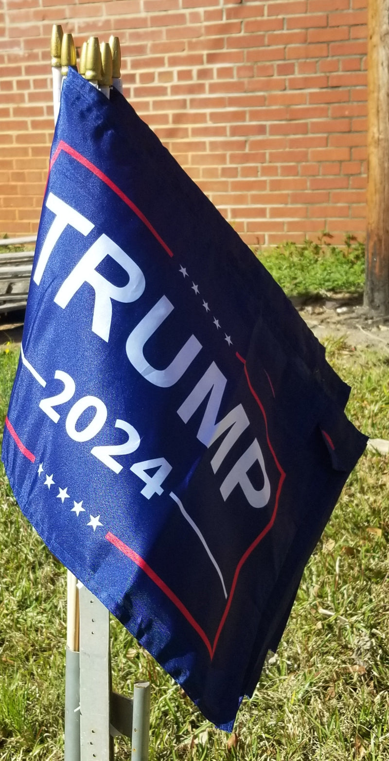 Trump 2024 Stick Flags 12"x18" Wooden Staff Gold Spears Official Design