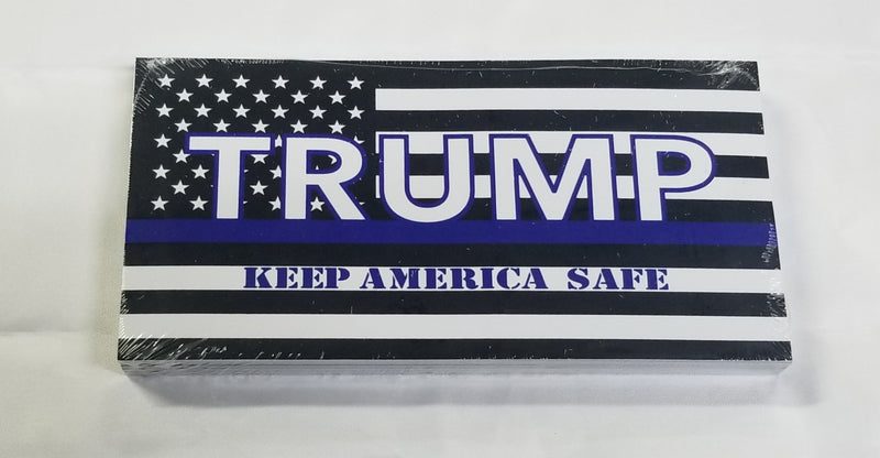 Trump Keep America Safe Bumper Stickers U.S.A. Police Thin Blue Line Made in USA Maga Nation 100% American 3.75"x7.5"