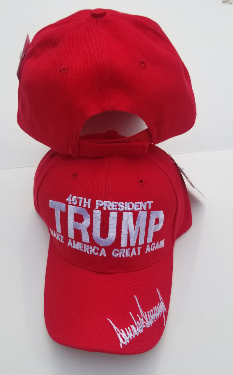 45th President Trump Make America Great Again Signature Red Embroidered Cap