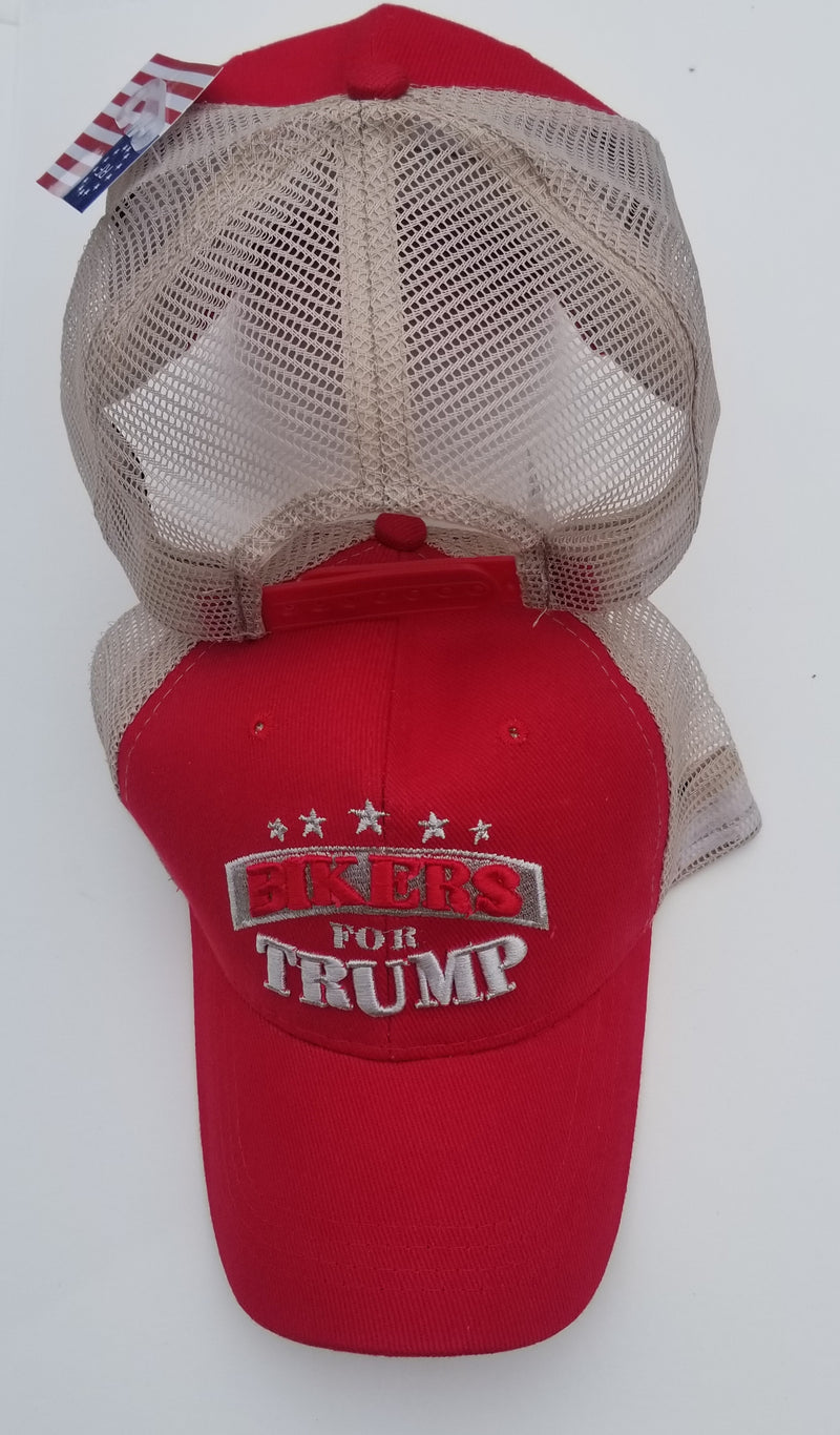 Bikers for Trump Embroidered Cap Trucker Style Mesh Back Red Limited Edition MAGA Nation Hat 2024