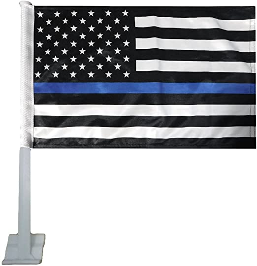 US Police Memorial 12"X18" Car Flag Rough Tex® DBL Sided Blue Line
