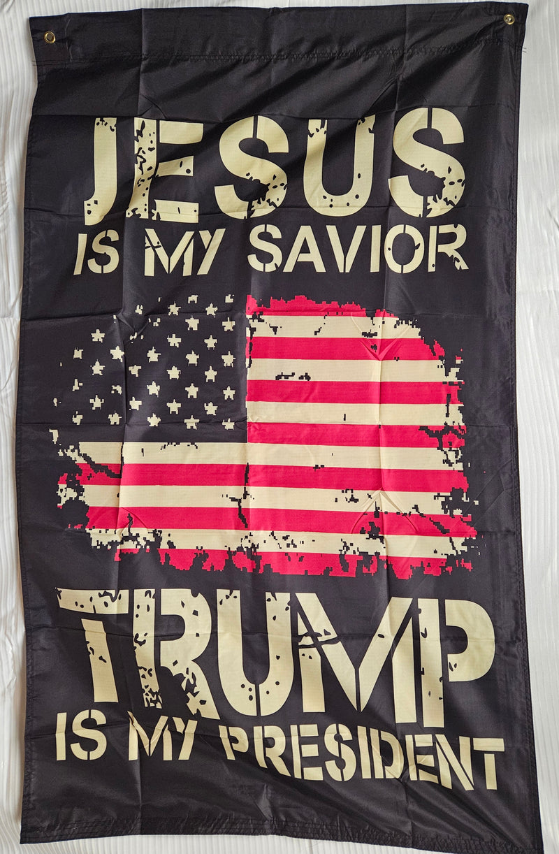 Jesus Is My Savior Trump is My President 5'x3' Flag Rough Tex® 100D Banner Sleeve & Grommets