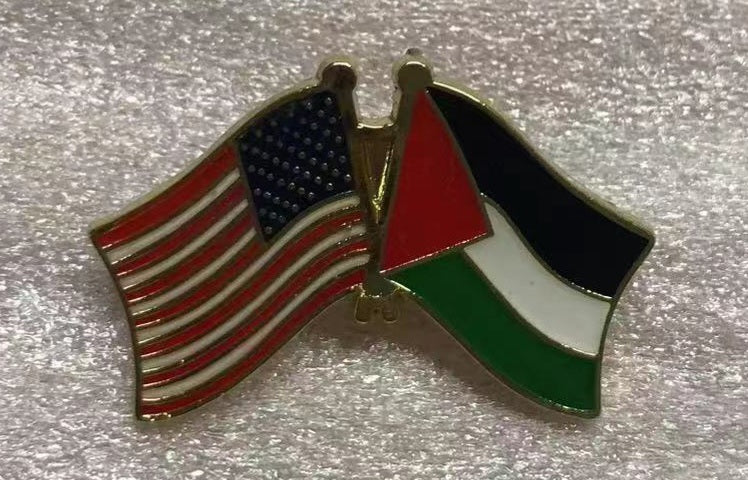 American Palestinian Palestine Friendship Double Flags Pin Official Friendship Lapel Pins