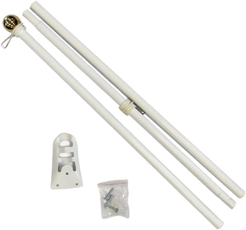 6' Foot White Steel Flag Pole Set With Gold Ball Decoration