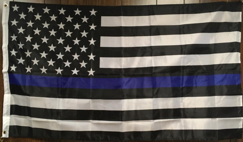 US BLUE LINE POLICE MEMORIAL FLAG 3X5 ROUGH TEX 75D