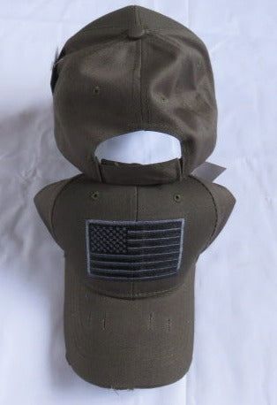Olive Drab USA American Flag Blackout Cap Embroidered Hat Military