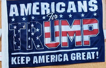 TRUMP CAR FLAGS:  TRUMP 2020, TRUMP NATION, TRUMP KEEP AMERICA FIRST (NAVY & RED) DOUBLE SIDED ROUGH KNIT ®