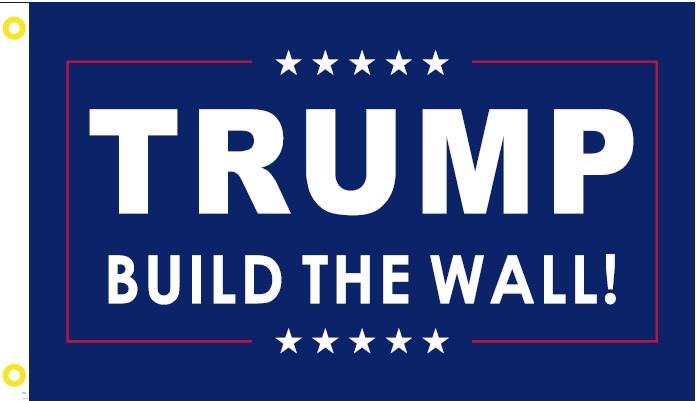 3x5 Foot 'Build The Wall!' Trump Flag - Blue 100D Polyester Rough Tex Oxford Fabric