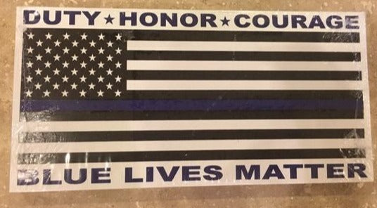 DUTY HONOR COURAGE BLUE LIVES MATTER USA POLICE MEMORIAL FLAG BUMPER STICKER PACK OF 50 BUMPER STICKERS MADE IN USA WHOLESALE BY THE PACK OF 50!
