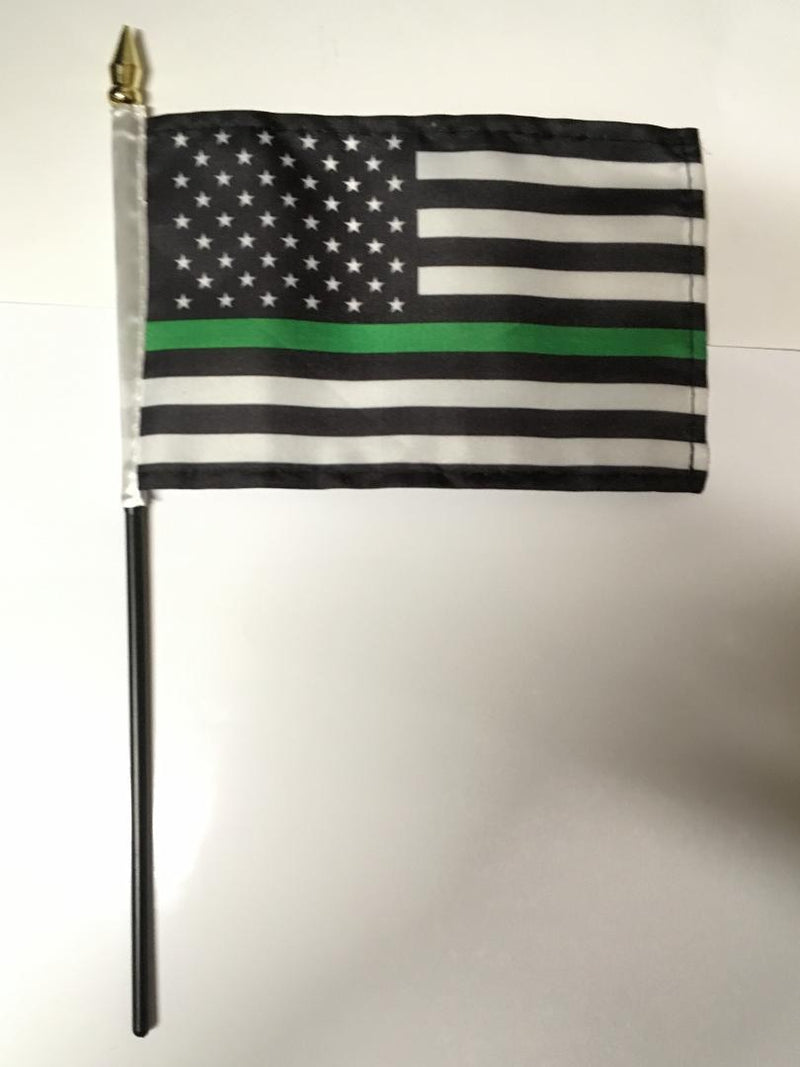 4"x6" Stick Desk Flag US thin green line MILITARY USA MEMORIAL AMERICAN FLAG
