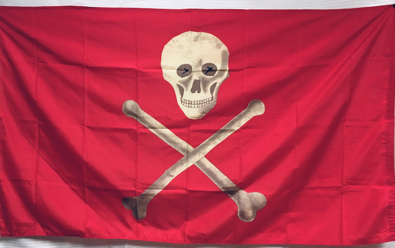 Crimson Jolly Roger Pirate 3'X5' Flag ROUGH TEX® 100D Historic Skull & Bones Blood Red