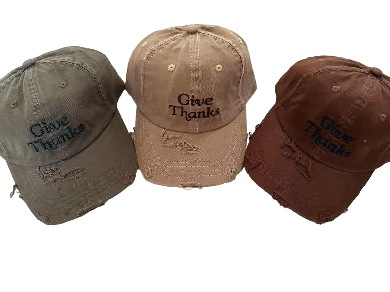 Give Thanks Weathered Embroidered Cap