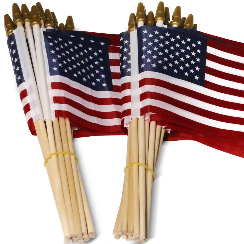 100 Pack 4x6 Inch USA American Flags Wooden Stick Flags