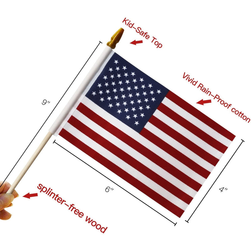 100 Pack 4x6 Inch USA American Flags Wooden Stick Flags