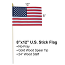 American Stick flags 8"×12" USA Flags Mounted on 24" Wooden Staffs Gold Spears Stick Flags