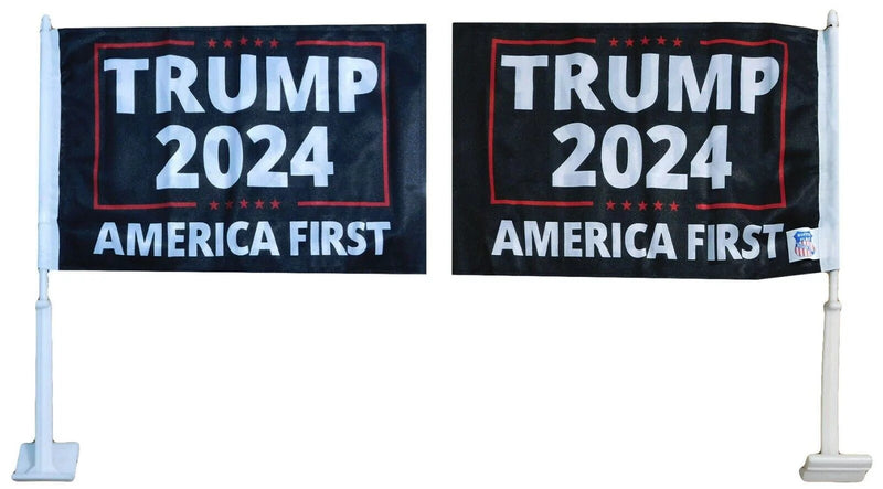 Car Flag TRUMP 2024 AMERICA FIRST 12x18" Flags ROUGH TEX® Knit Nylon Double Sided