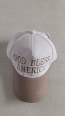 God Bless America White & Beige Embroidered Cap