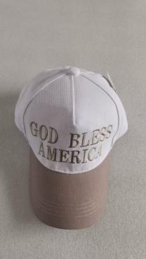 God Bless America White & Beige Embroidered Cap