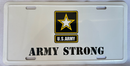 US Army Army Strong White Embossed License Plate Aluminum