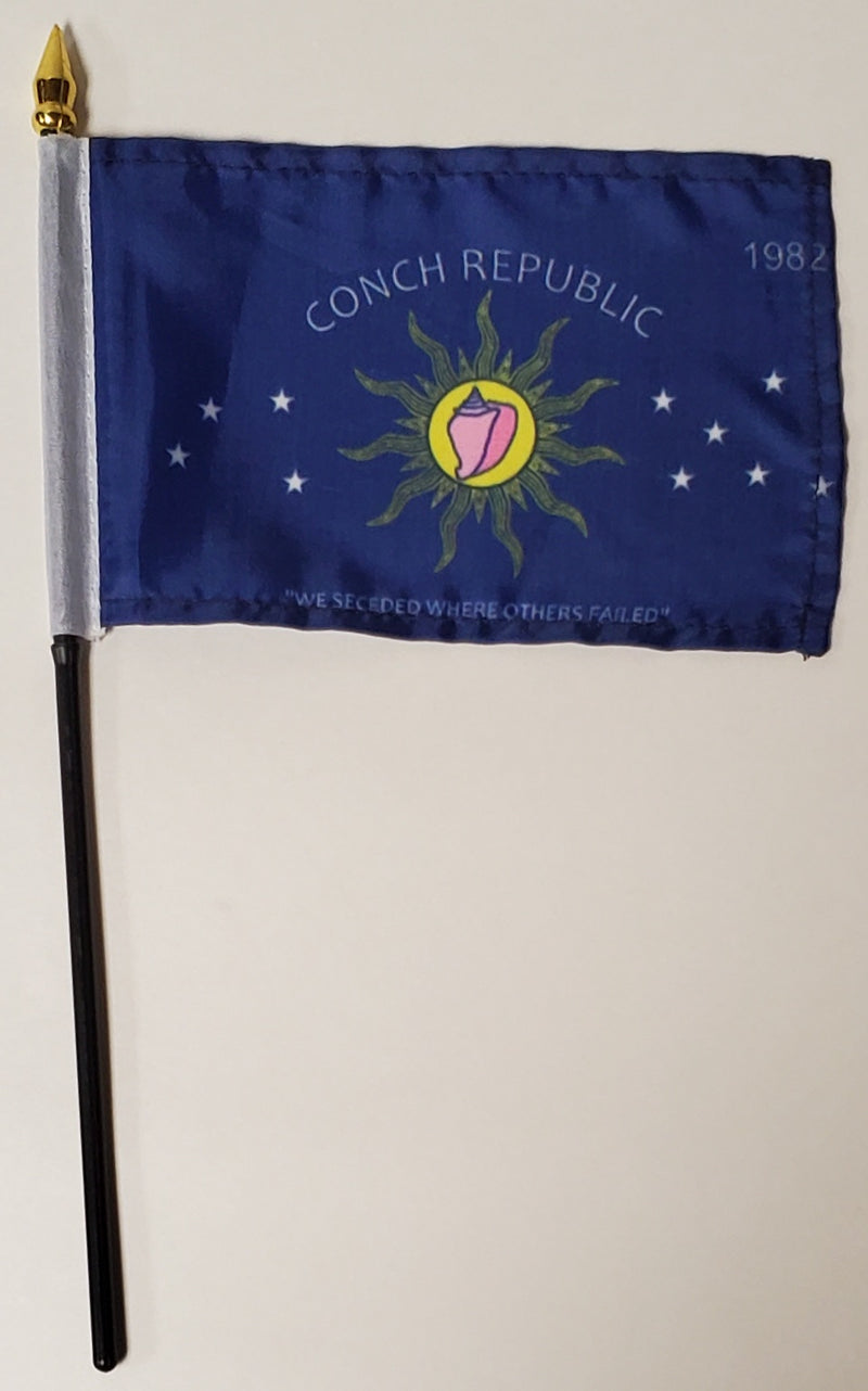 Conch Republic Key West 4"x6" Desk Stick Flag with Fringe