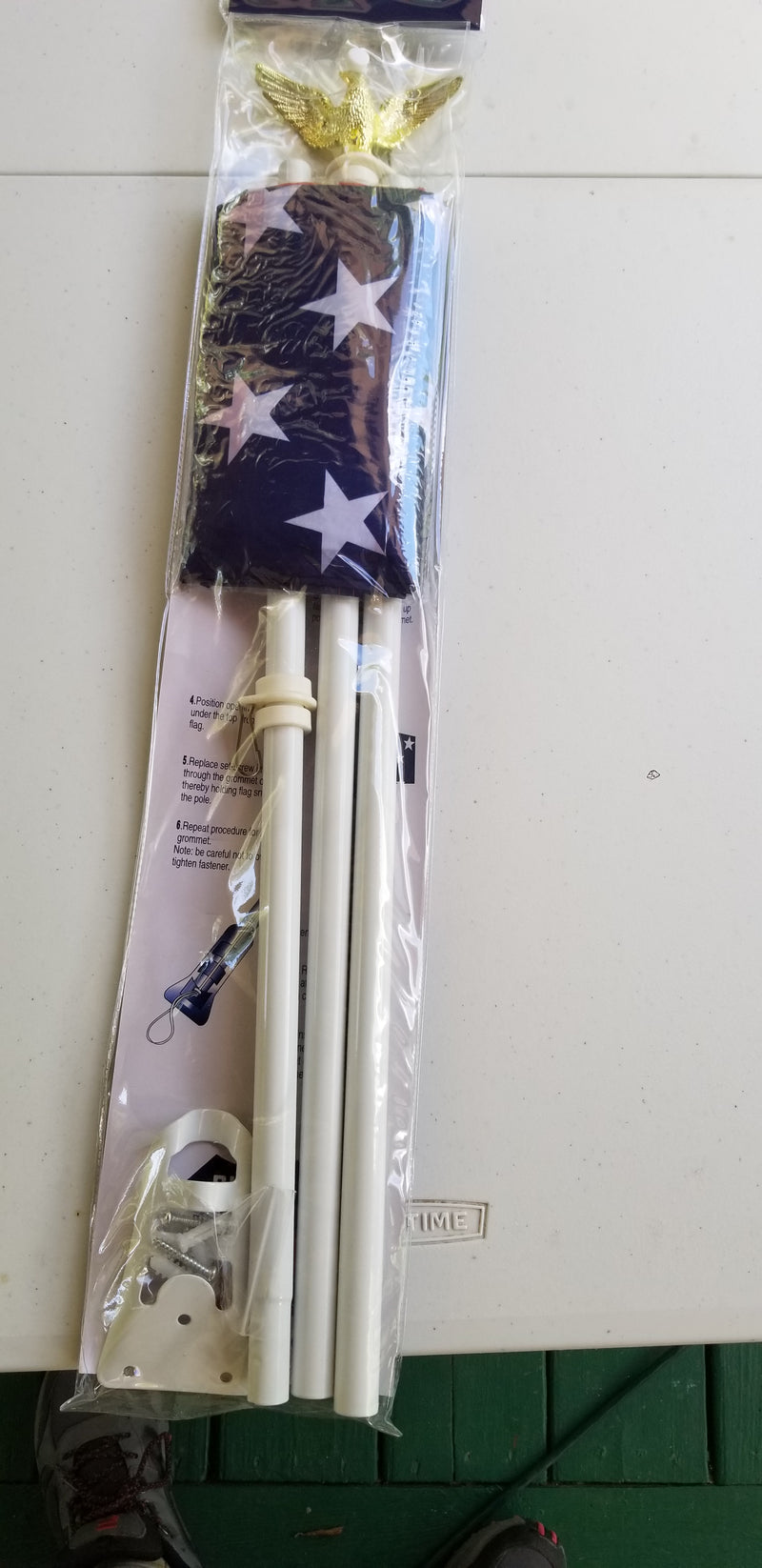 American flagpole kit 6' White Steel USA 3x5 flag