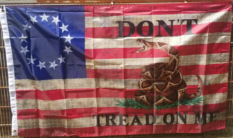 Betsy Ross Don't Tread on Me Gadsden Live Rattlesnake Vintage 3'X5' Flag ROUGH TEX® 68D