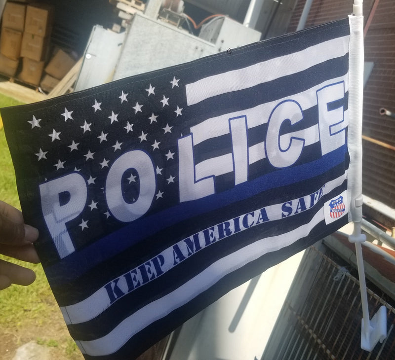 Keep America Safe American Police USA Memorial Thin Blue Line Car Flag 12"x18" Nylon double Sided