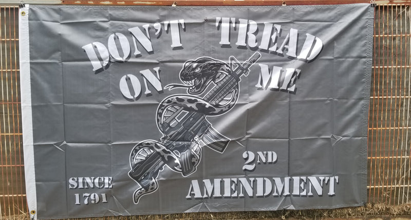 M4 AR15 2nd Amendment Since 1791 NRA Don't Tread On Me M4 Gray Blackout Rattlesnake Flag 3'X5' Rough Tex® 68D Nylon Small Town Gadsden