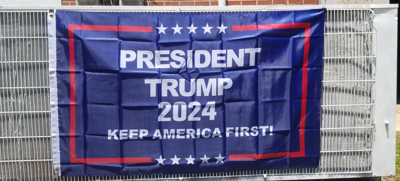 President Trump 2024 Keep America First Navy Blue 3'X5' Flag ROUGH TEX® Nylon 150D