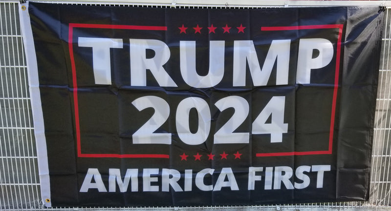 TRUMP 2024 America First Black Flag 3X5 ROUGH TEX 150D Nylon double sided banner