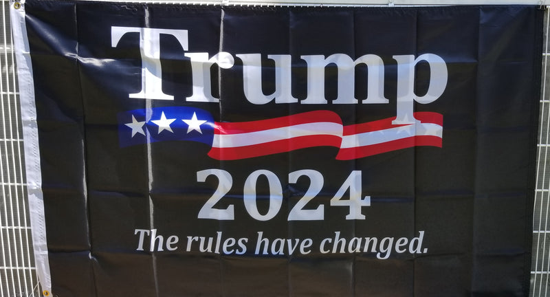 TRUMP 2024 Five Stars 45th President The Rules Have Changed Black Flag 3X5 ROUGH TEX 150D Nylon double sided banner