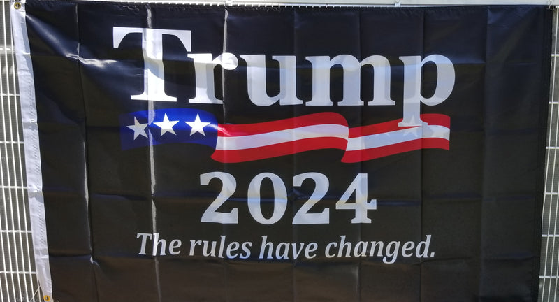 Trump 2024 The Rules Have Changed USA Black 12"x18" Double Sided Flag ROUGH TEX® Knit Nylon Boat Flags