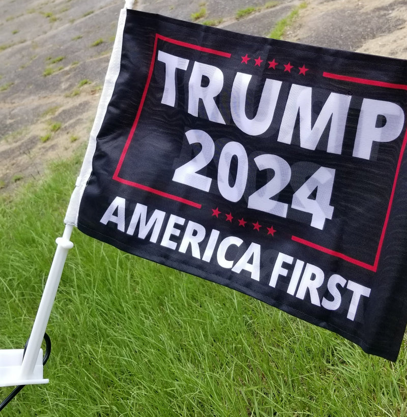 TRUMP 2024 AMERICA FIRST Car Flags 12x18" Flags ROUGH TEX® Knit Nylon Double Sided USA 1st