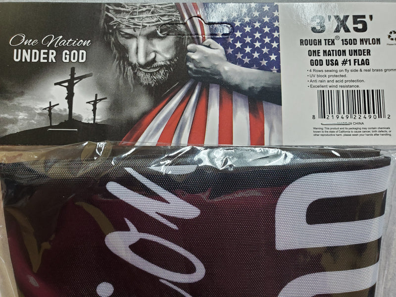 One Nation Under God USA 3x5 American Jesus Flag 3'x5' Feet 150D Nylon Rough Tex, Brass Grommets
