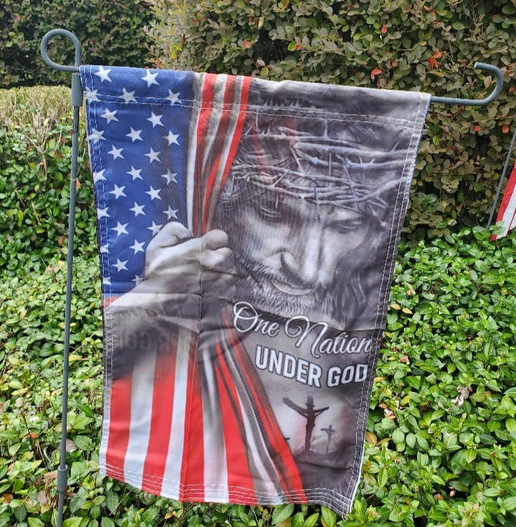One Nation Under God Jesus USA 12"x18" 100D ROUGH TEX® Double Sided Garden Flag
