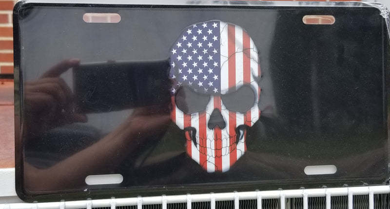 USA Skull Embossed License Plate