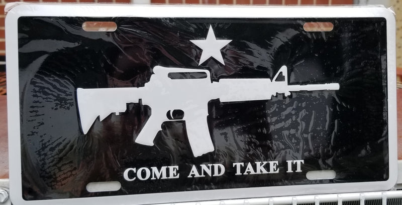 M4 Come & Take It Black Embossed License Plate