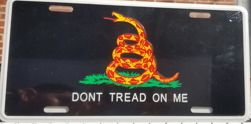 Don't Tread On Me Black Gadsden Embossed License Plate