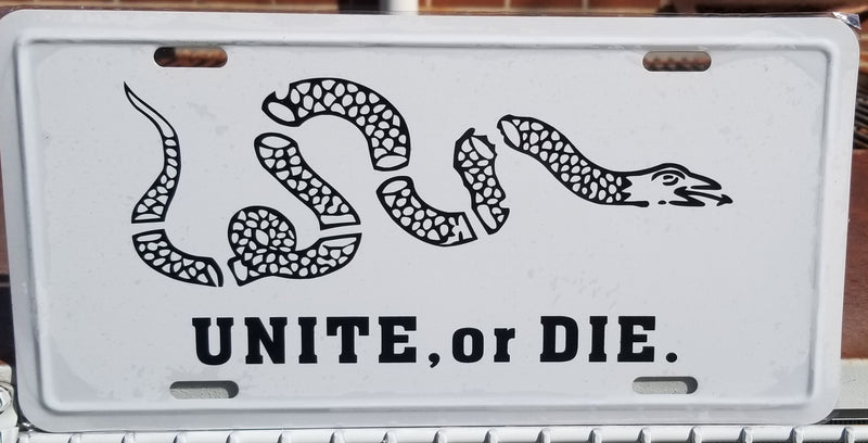 Unite or Die Embossed License Plate