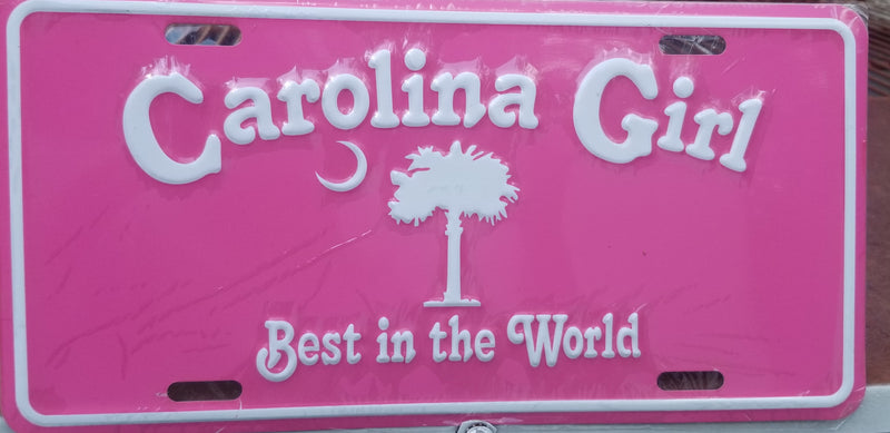 Pink Carolina Girl SC State Flag License Plate pink