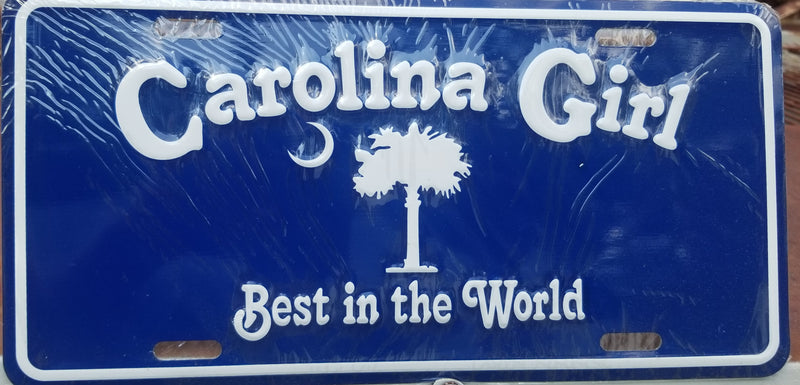 South Carolina Girl Best in the World Blue SC License Plate Flag