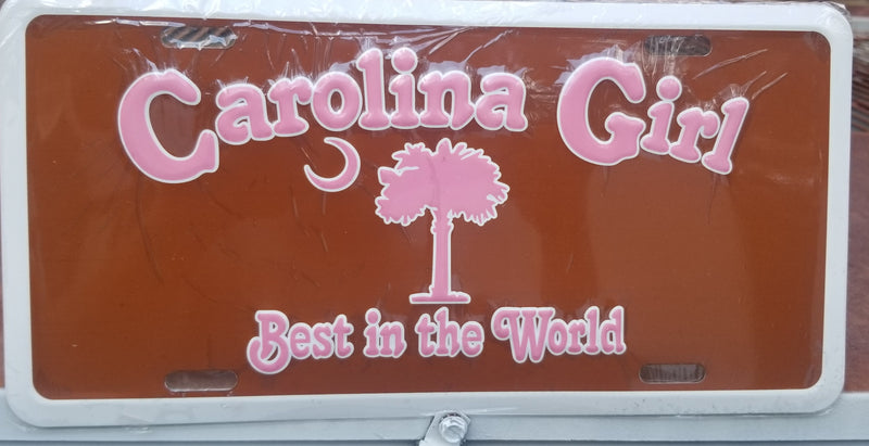 South Carolina Girl Best in the World Pink Brown License Plate SC Flag