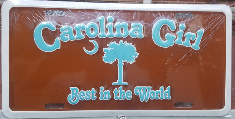 South Carolina Girl Best in the World Baby Blue Brown License Plate Flag