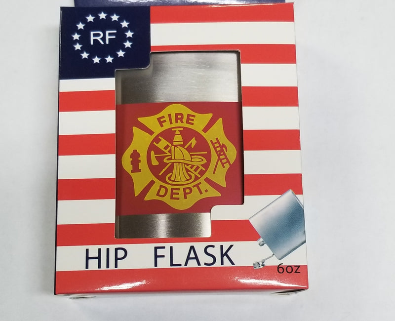 Fire Department American Fire Fighter Flag Flask Stainless Steel 6 Ounce Gift Set