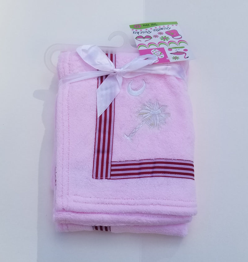 South Carolina Flag Deluxe Plush Baby Girls Pink Ribbon Blankets