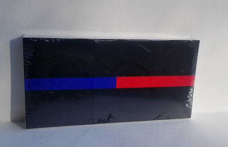Blue & Red Thin Line Police Firefighter Memorial Bumper Sticker