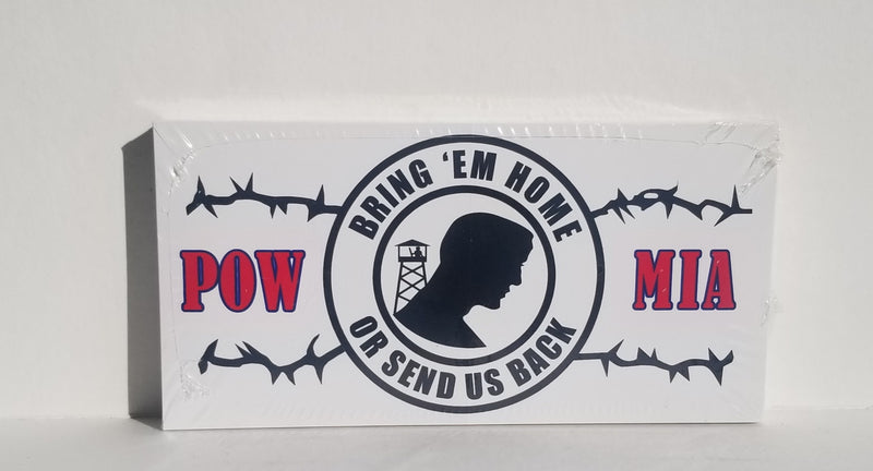 POW MIA Bring 'Em Home Or Send Us Back Barbed Wire Red Bumper Sticker