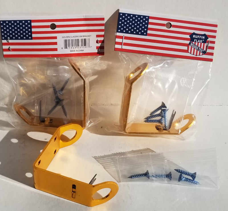 Golden Wall Brackets for Classroom Stick Flagpoles with Screws Gold Metal Stick Flag Brackets