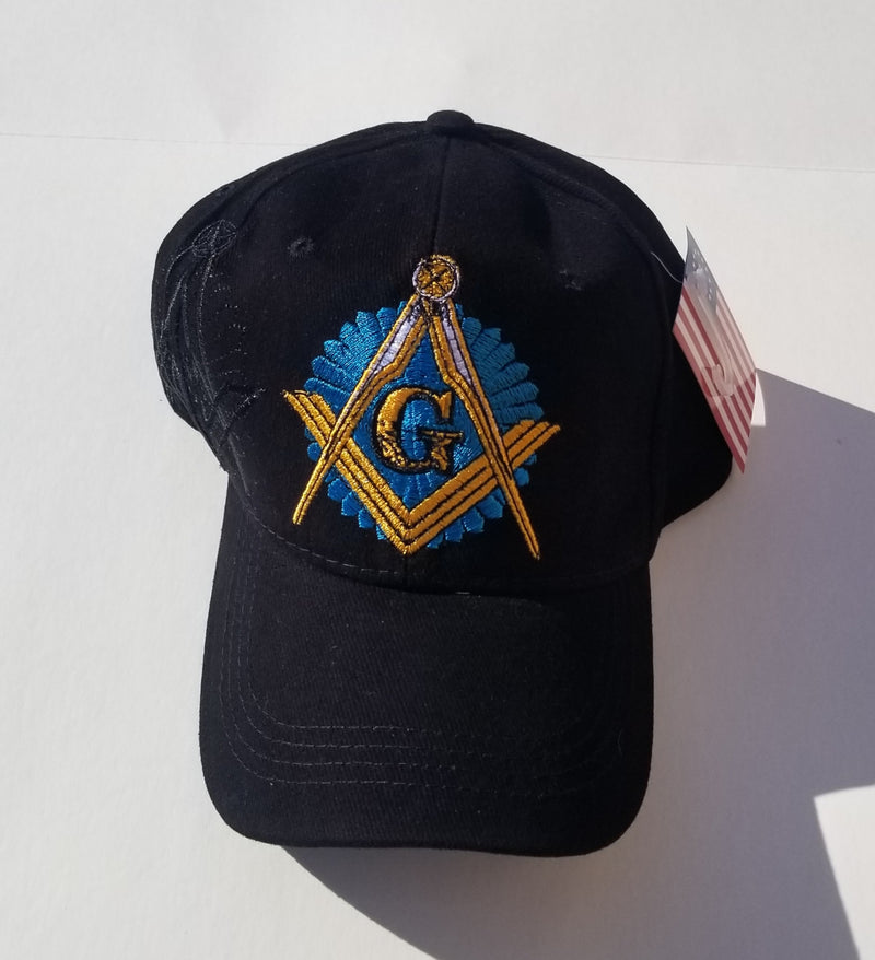 Mason Shadow Black Embroidered Shadow Blue Gold Cap Masonic