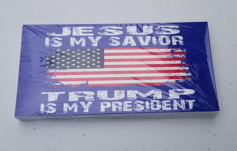 Jesus Is My Savior Trump Is My President Blue Bumper Sticker American Flag Made in USA